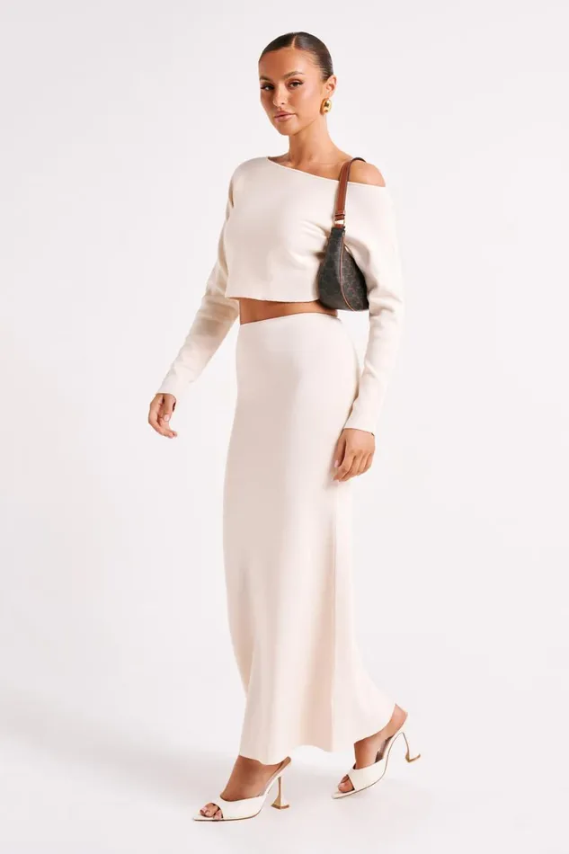 Women Meshki Bottoms Avani Mid Rise Knit Maxi Skirt 8211 Ivory