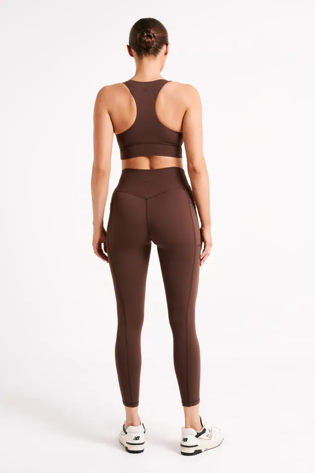 Women Meshki Bottoms Briar V Back Leggings With Pockets 8211 Dark Chocolate