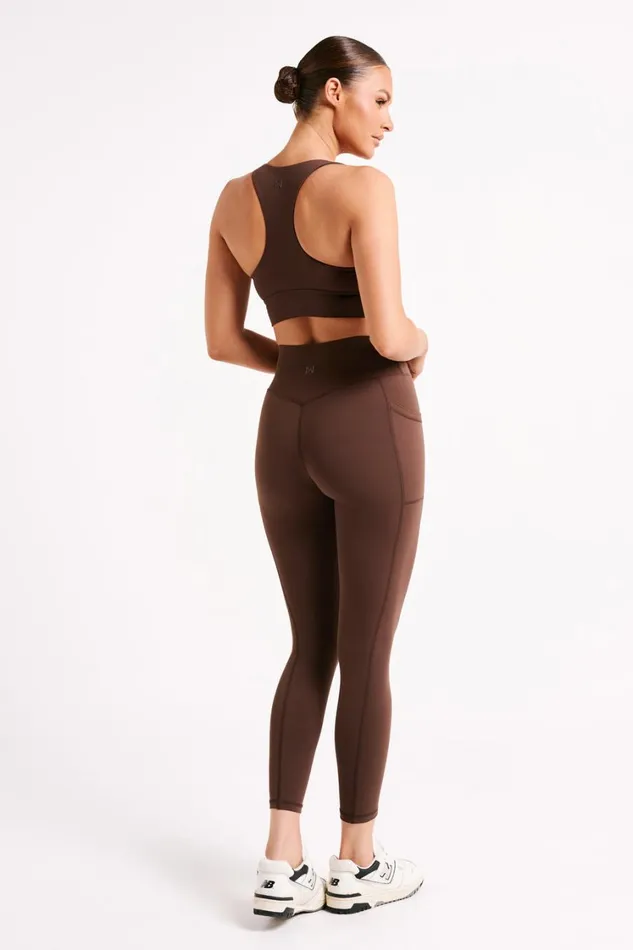 Women Meshki Bottoms Briar V Back Leggings With Pockets 8211 Dark Chocolate