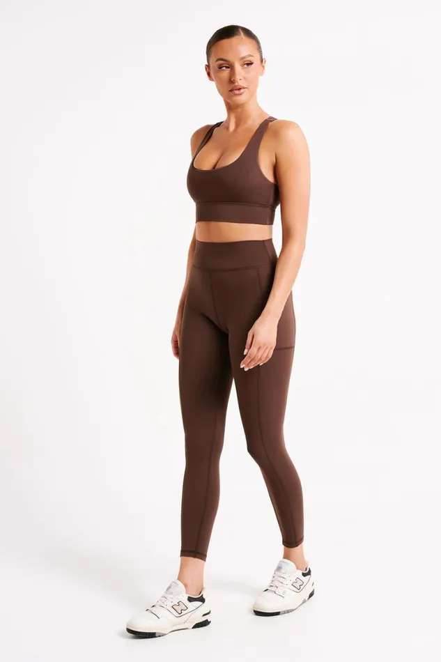 Women Meshki Bottoms Briar V Back Leggings With Pockets 8211 Dark Chocolate