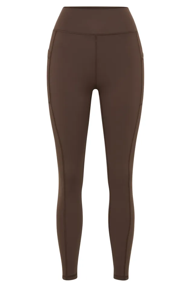 Women Meshki Bottoms Briar V Back Leggings With Pockets 8211 Dark Chocolate