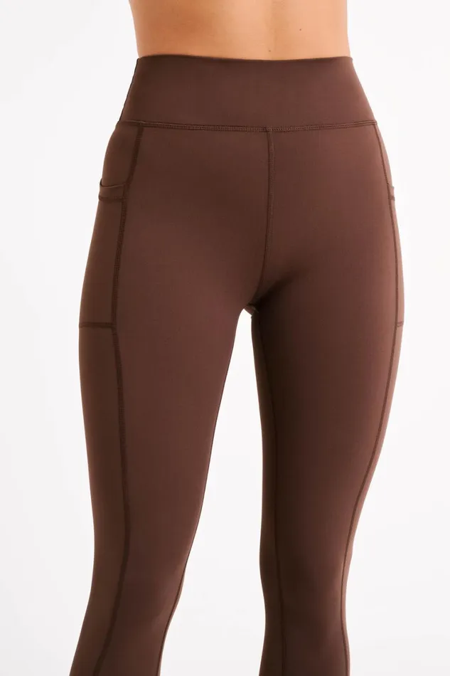 Women Meshki Bottoms Briar V Back Leggings With Pockets 8211 Dark Chocolate