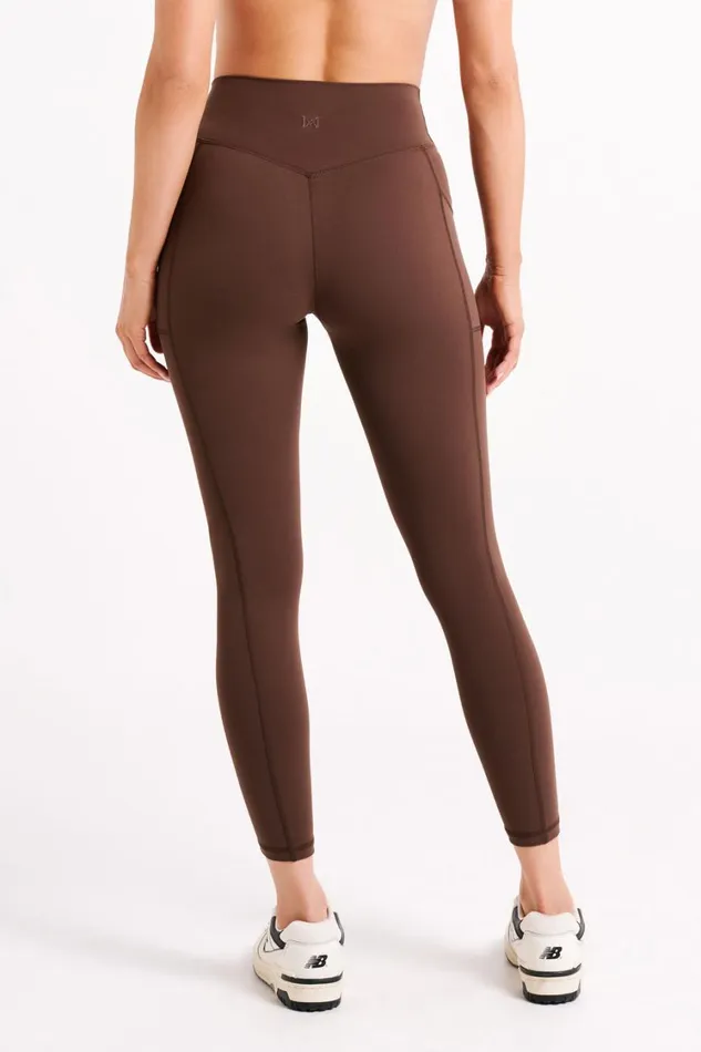 Women Meshki Bottoms Briar V Back Leggings With Pockets 8211 Dark Chocolate