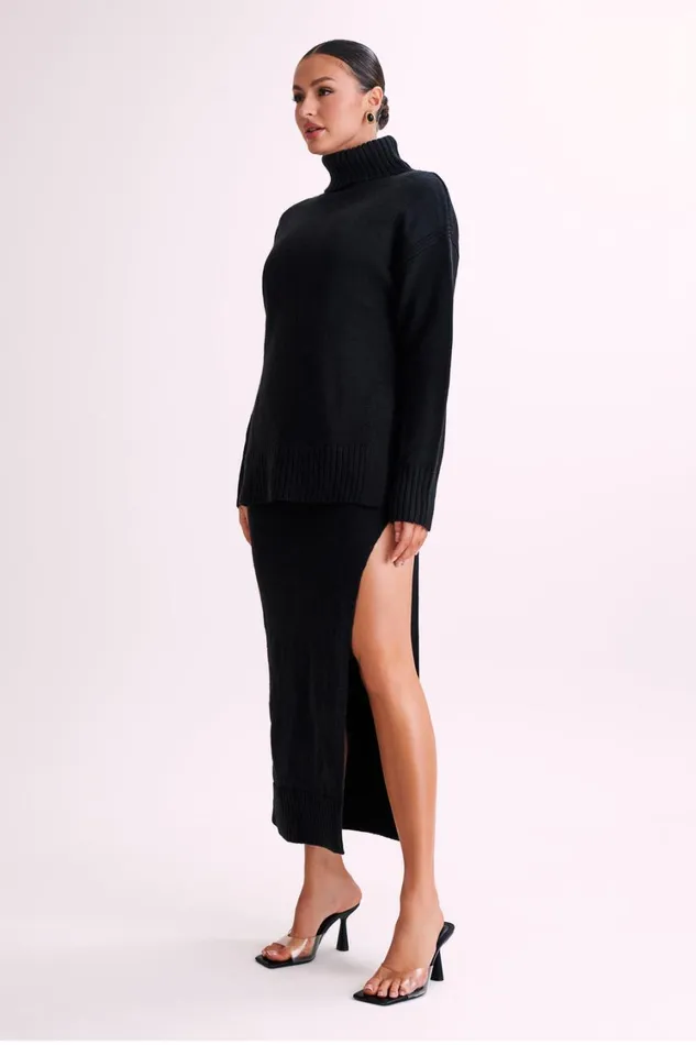 Women Meshki Bottoms Brittany Knit Midi Skirt 8211 Black