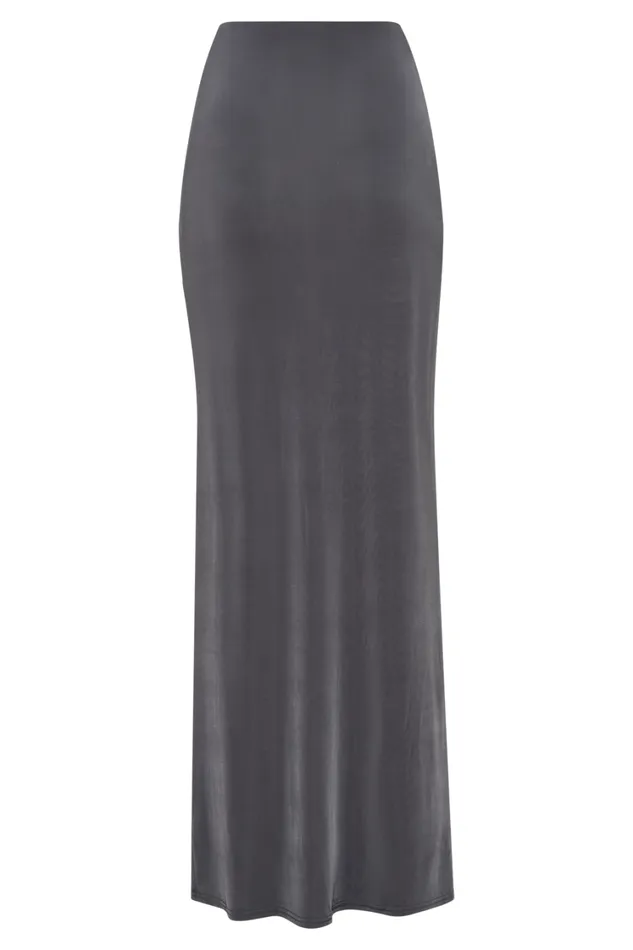 Women Meshki Bottoms Bronwyn Slinky Ruched Maxi Skirt With Split 8211 Charcoal