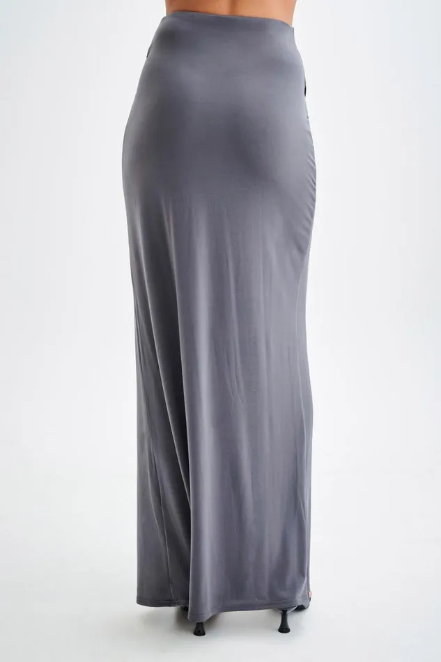 Women Meshki Bottoms Bronwyn Slinky Ruched Maxi Skirt With Split 8211 Charcoal