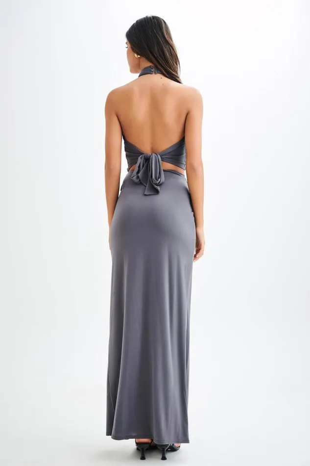 Women Meshki Bottoms Bronwyn Slinky Ruched Maxi Skirt With Split 8211 Charcoal