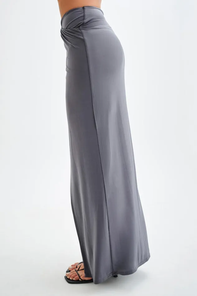 Women Meshki Bottoms Bronwyn Slinky Ruched Maxi Skirt With Split 8211 Charcoal
