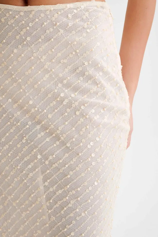 Women Meshki Bottoms Brynne Sequin Midi Skirt 8211 Buttercream