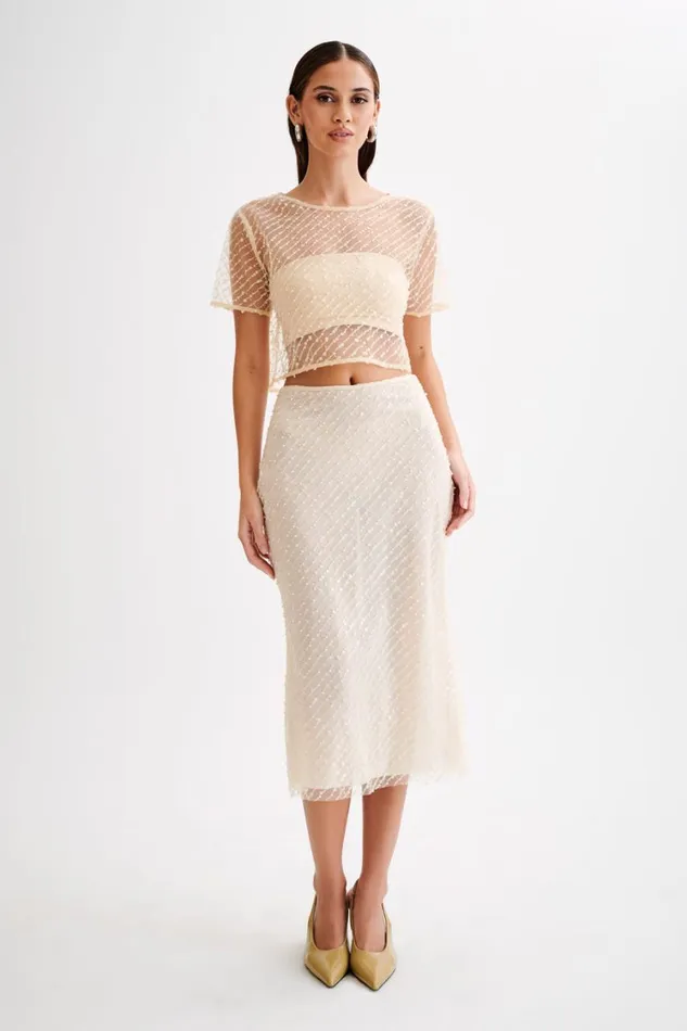 Women Meshki Bottoms Brynne Sequin Midi Skirt 8211 Buttercream
