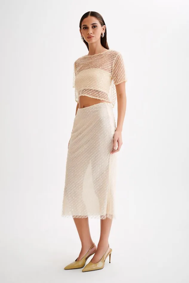 Women Meshki Bottoms Brynne Sequin Midi Skirt 8211 Buttercream