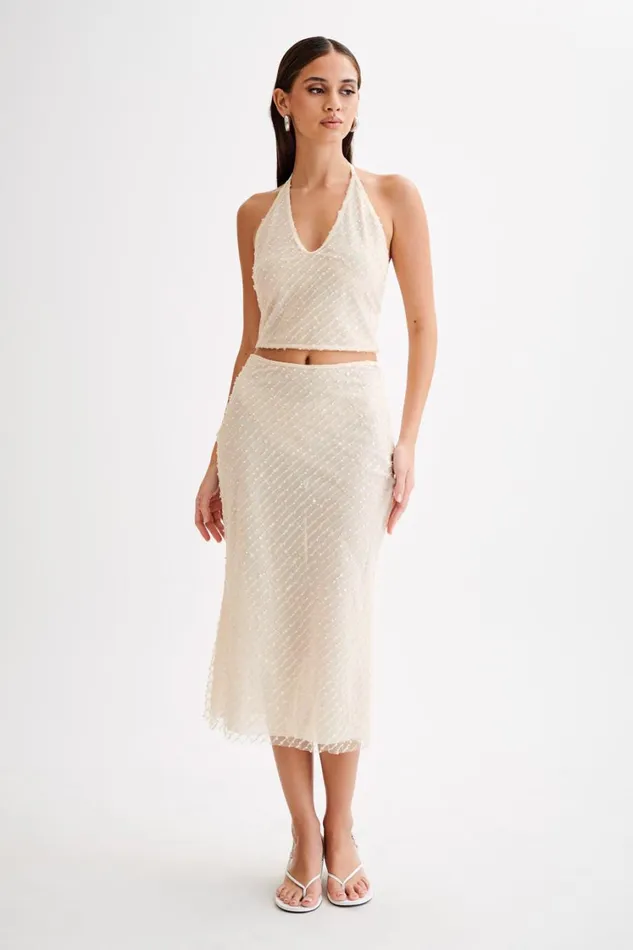 Women Meshki Bottoms Brynne Sequin Midi Skirt 8211 Buttercream