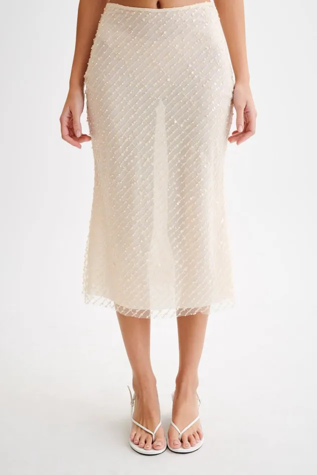 Women Meshki Bottoms Brynne Sequin Midi Skirt 8211 Buttercream