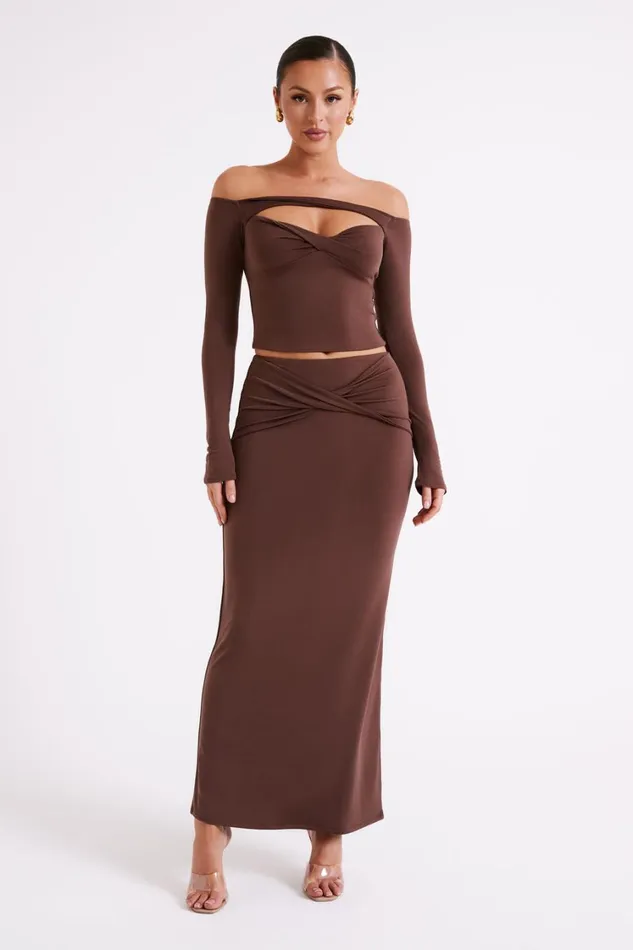 Women Meshki Bottoms Ceri Maxi Twist Skirt 8211 Mocha