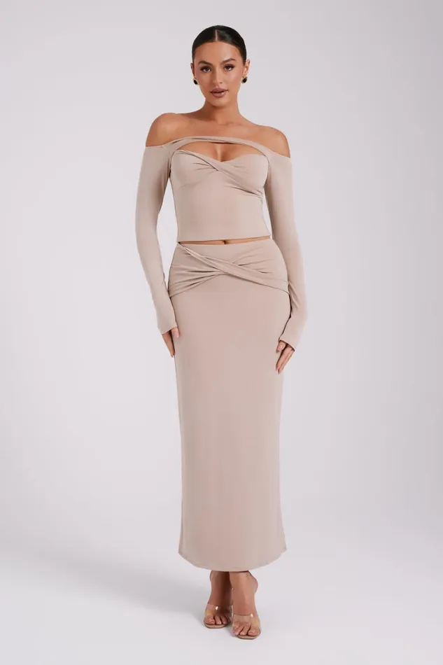 Women Meshki Bottoms Ceri Maxi Twist Skirt 8211 Taupe