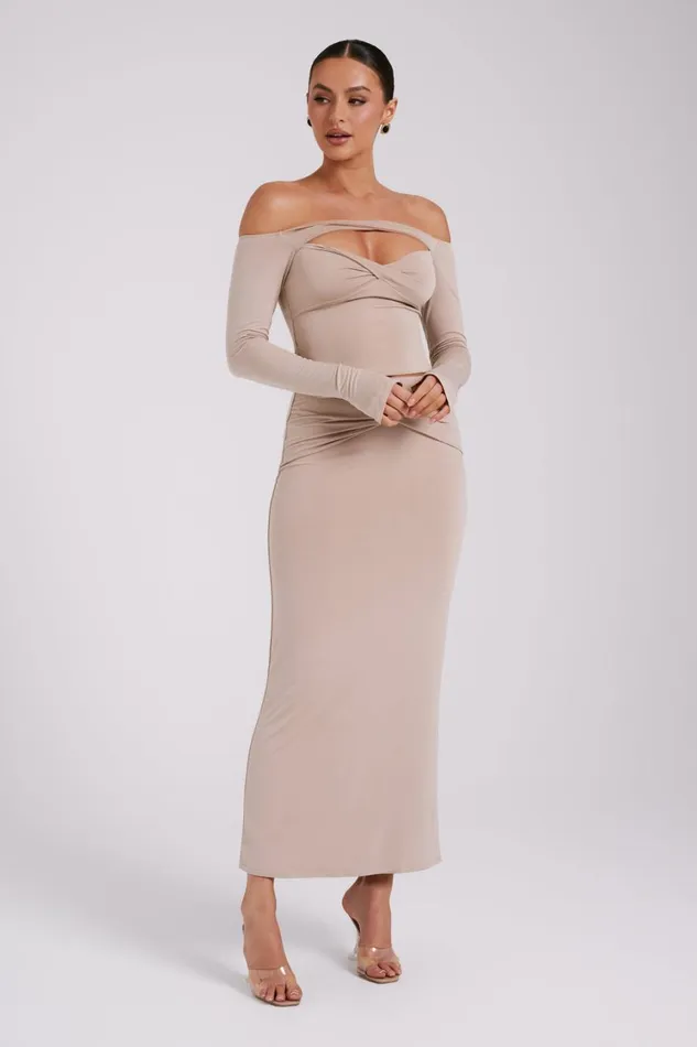 Women Meshki Bottoms Ceri Maxi Twist Skirt 8211 Taupe