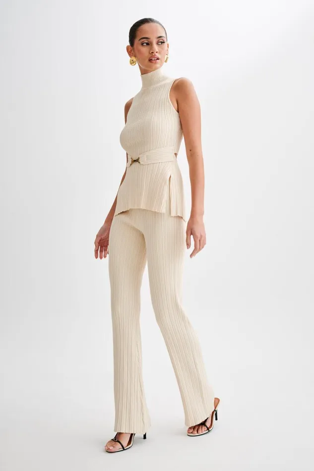 Women Meshki Bottoms Chiara Straight Leg Rib Knit Pant 8211 Cream