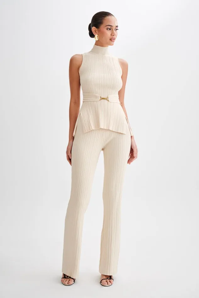 Women Meshki Bottoms Chiara Straight Leg Rib Knit Pant 8211 Cream