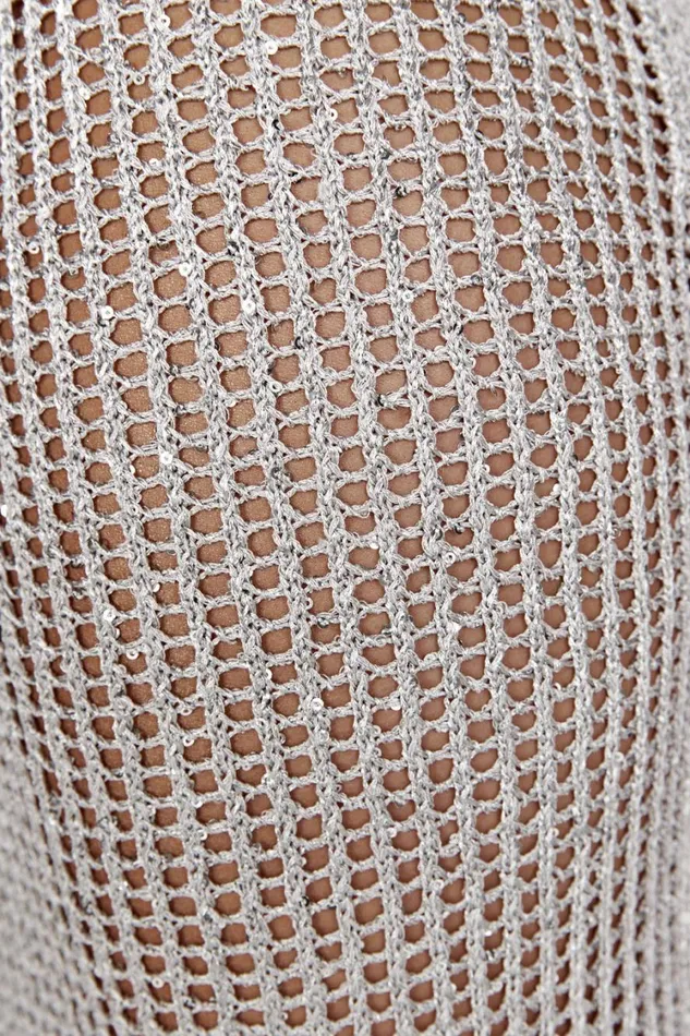 Women Meshki Bottoms Christa Sequin Crochet Maxi Skirt 8211 Silver