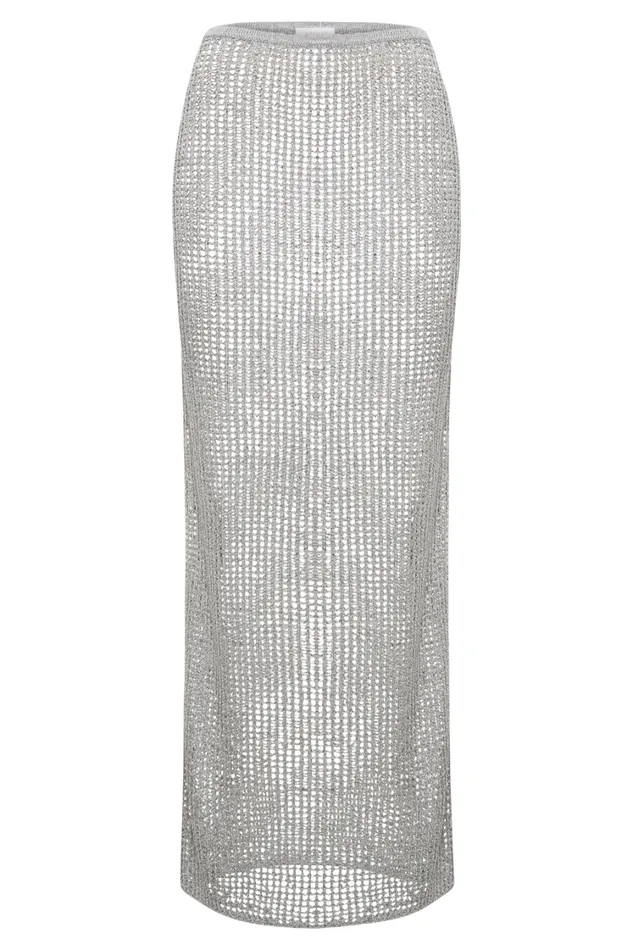 Women Meshki Bottoms Christa Sequin Crochet Maxi Skirt 8211 Silver