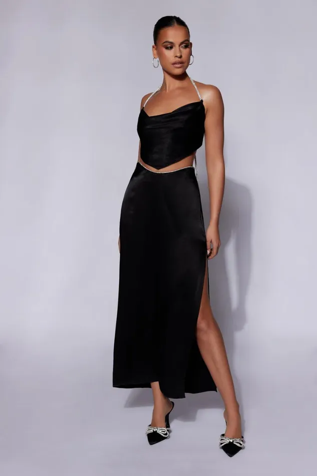 Women Meshki Bottoms Christie Diamante Rope Maxi Skirt 8211 Black