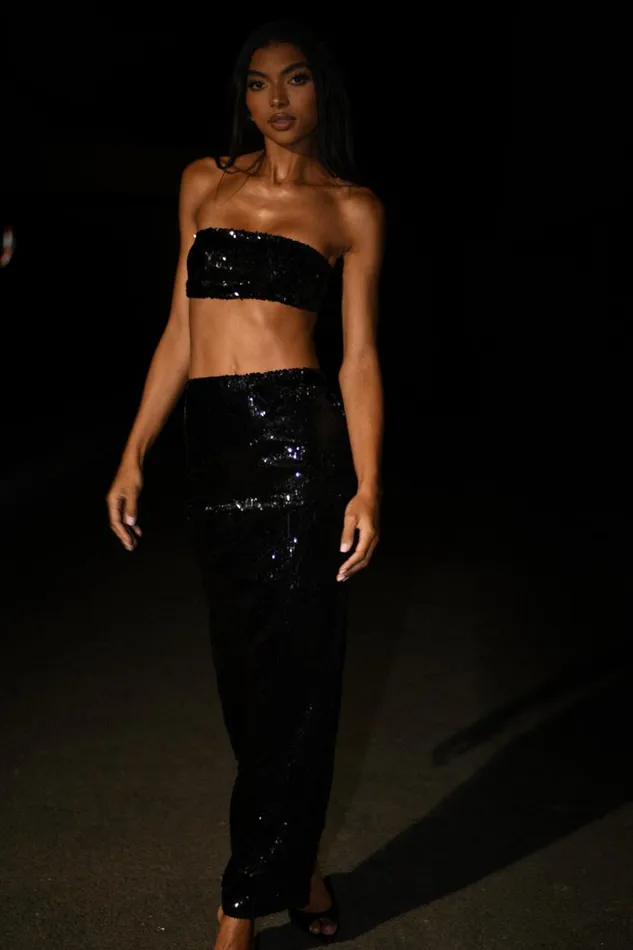 Women Meshki Bottoms Cosette Sequin Maxi Skirt 8211 Black