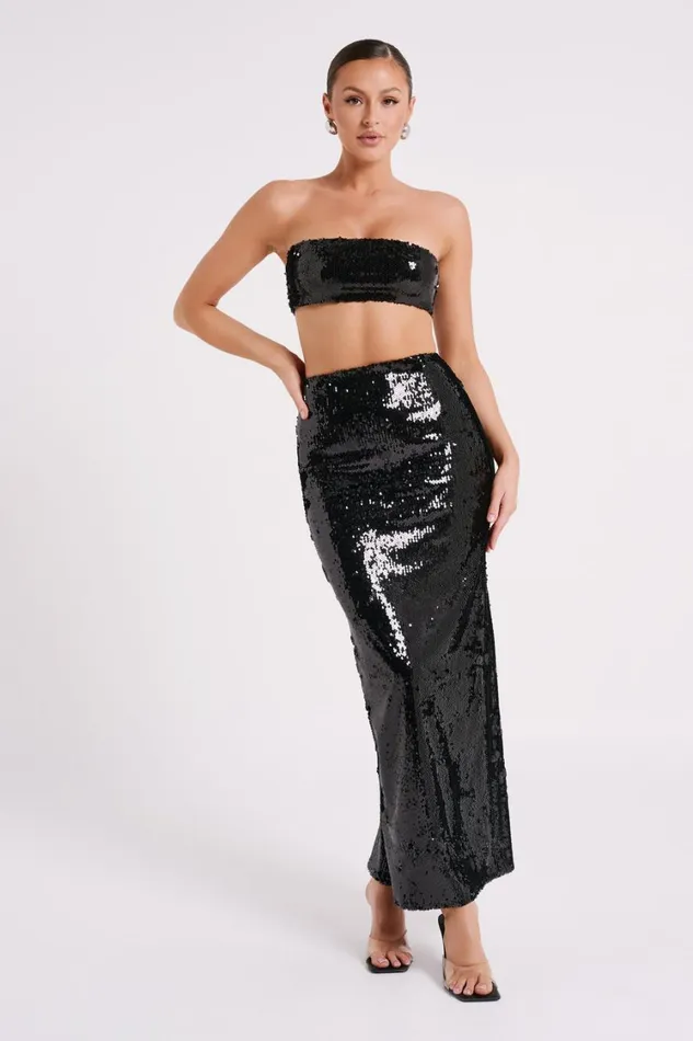Women Meshki Bottoms Cosette Sequin Maxi Skirt 8211 Black