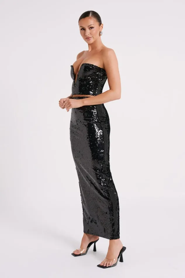 Women Meshki Bottoms Cosette Sequin Maxi Skirt 8211 Black