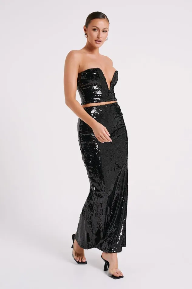 Women Meshki Bottoms Cosette Sequin Maxi Skirt 8211 Black