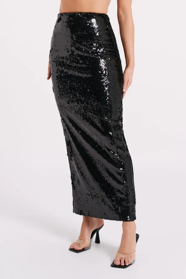 Women Meshki Bottoms Cosette Sequin Maxi Skirt 8211 Black