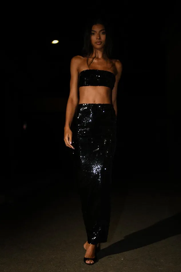 Women Meshki Bottoms Cosette Sequin Maxi Skirt 8211 Black