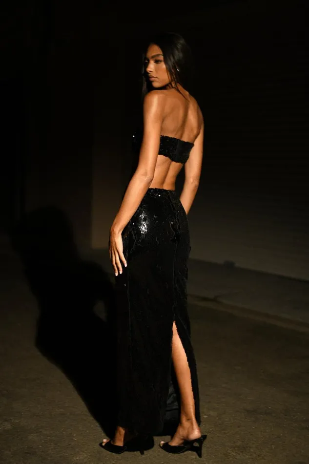 Women Meshki Bottoms Cosette Sequin Maxi Skirt 8211 Black