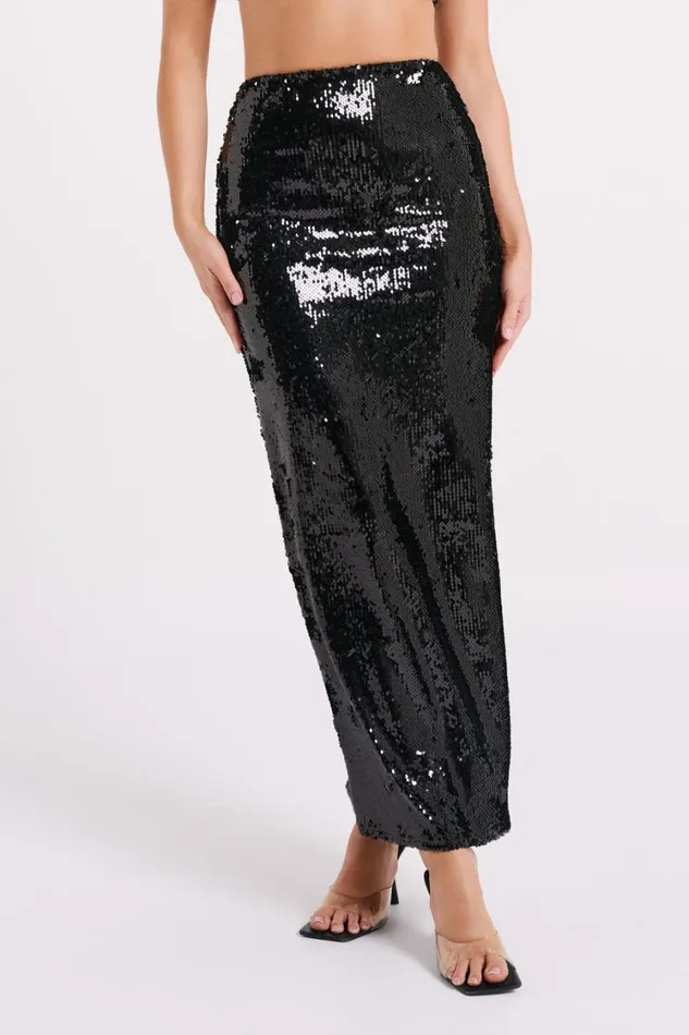 Women Meshki Bottoms Cosette Sequin Maxi Skirt 8211 Black