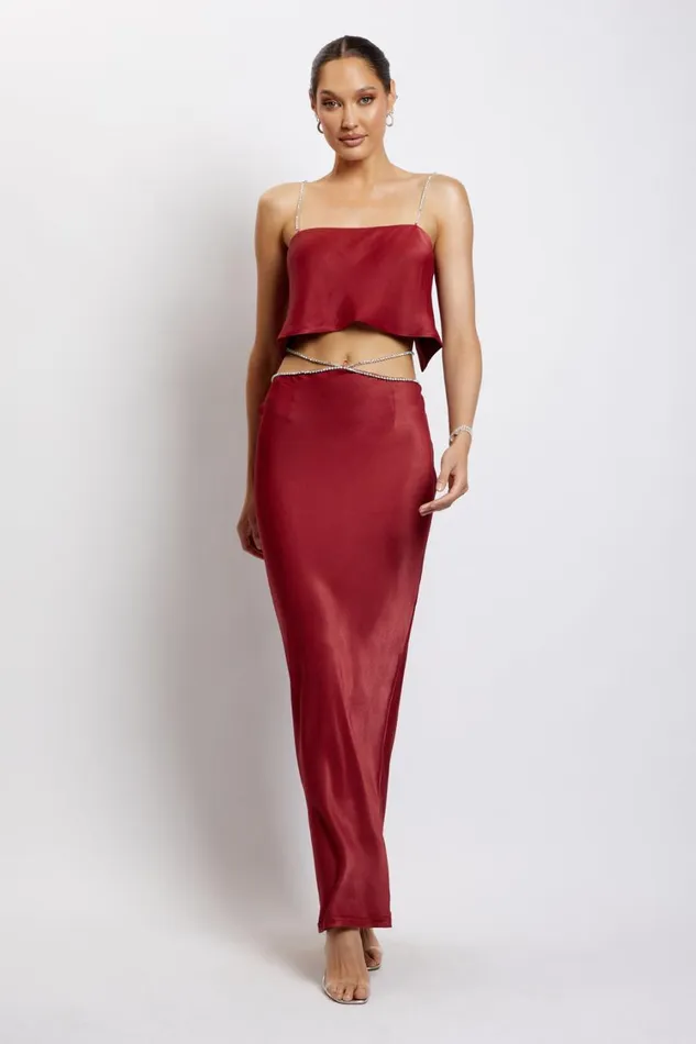 Women Meshki Bottoms Dayana Diamante Maxi Skirt 8211 Wine