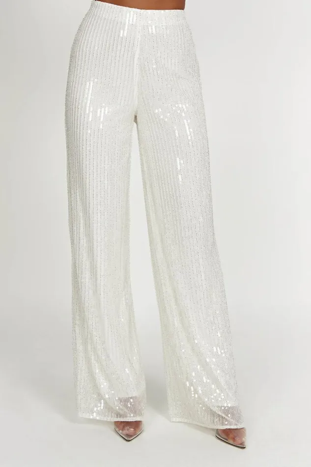 Women Meshki Bottoms Diaz Sequin Pants 8211 White