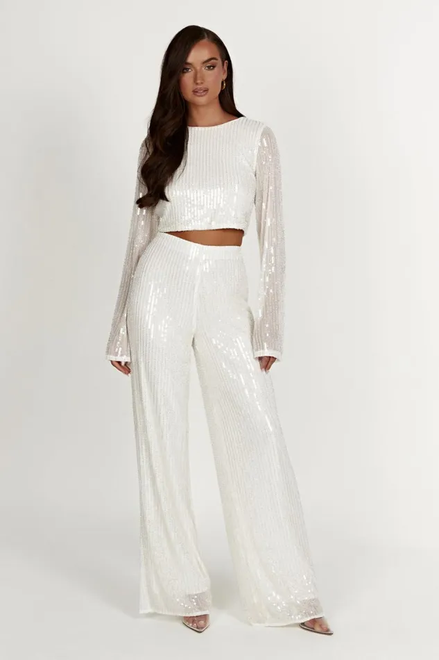 Women Meshki Bottoms Diaz Sequin Pants 8211 White