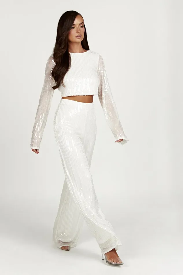 Women Meshki Bottoms Diaz Sequin Pants 8211 White