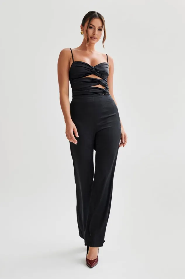 Women Meshki Bottoms Elina Twist Satin Jumpsuit 8211 Black