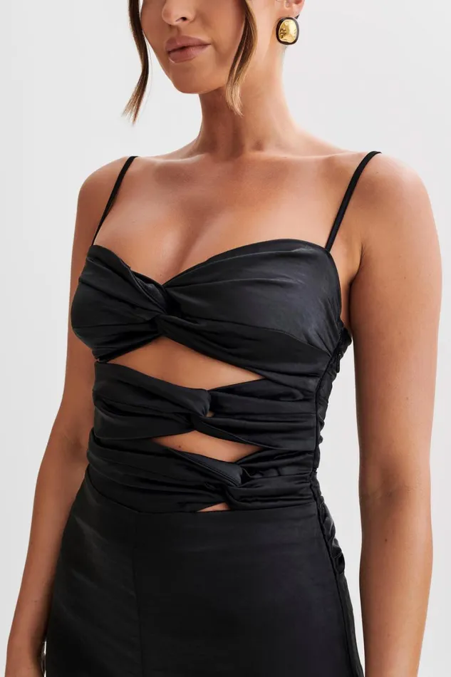 Women Meshki Bottoms Elina Twist Satin Jumpsuit 8211 Black
