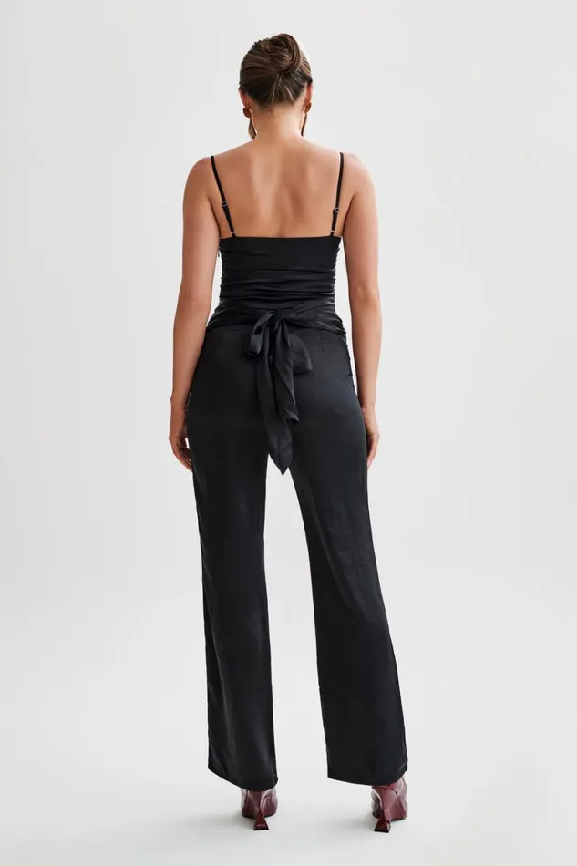 Women Meshki Bottoms Elina Twist Satin Jumpsuit 8211 Black