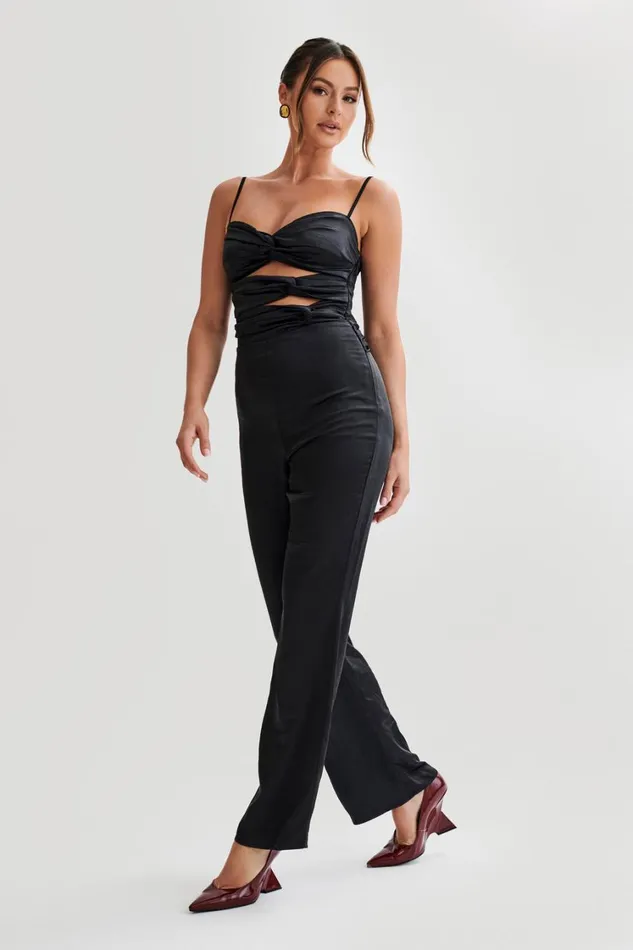 Women Meshki Bottoms Elina Twist Satin Jumpsuit 8211 Black