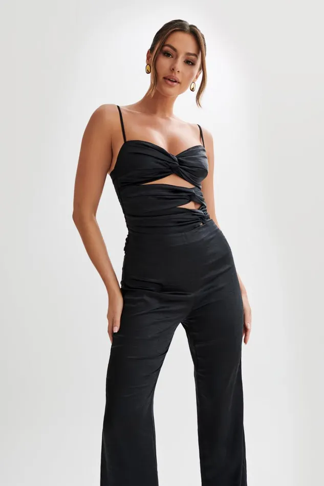 Women Meshki Bottoms Elina Twist Satin Jumpsuit 8211 Black