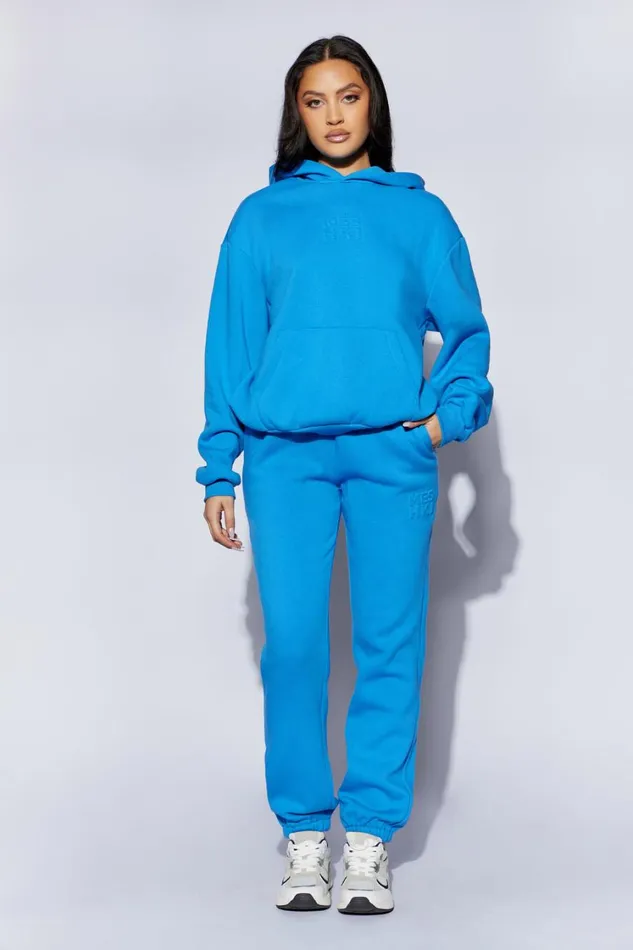 Women Meshki Bottoms Emery Embossed Fleeceback Joggers 8211 Blue