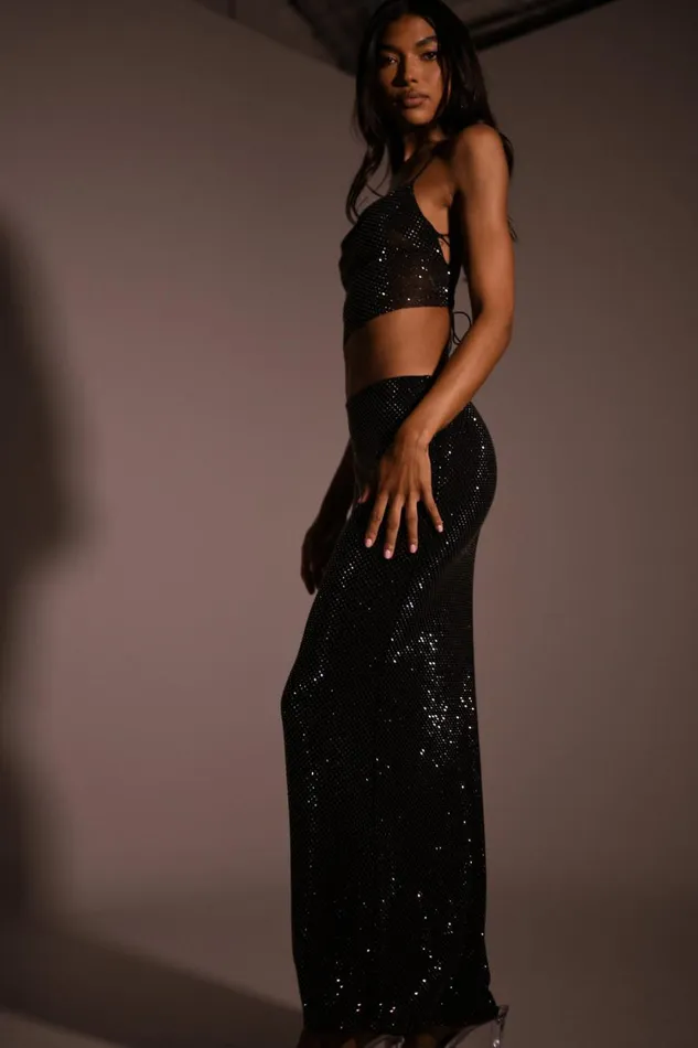 Women Meshki Bottoms Erika Diamante Maxi Skirt 8211 Black