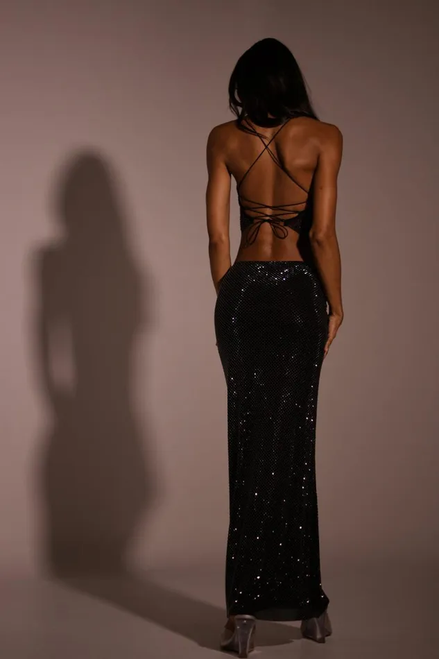 Women Meshki Bottoms Erika Diamante Maxi Skirt 8211 Black