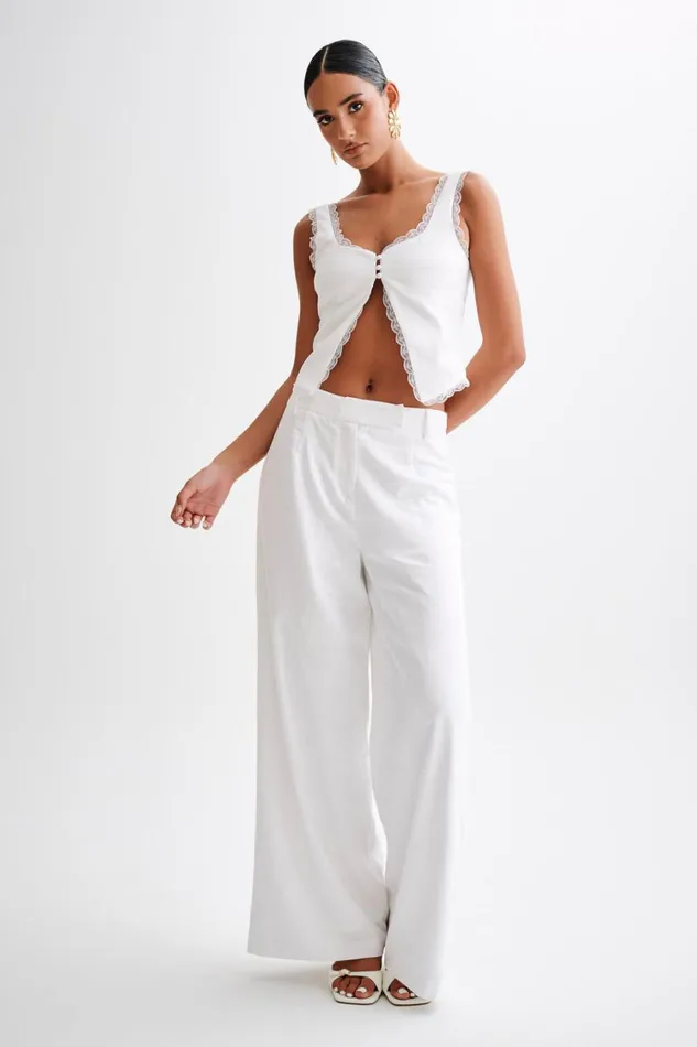 Women Meshki Bottoms Franca Linen Wide Leg Pant 8211 White