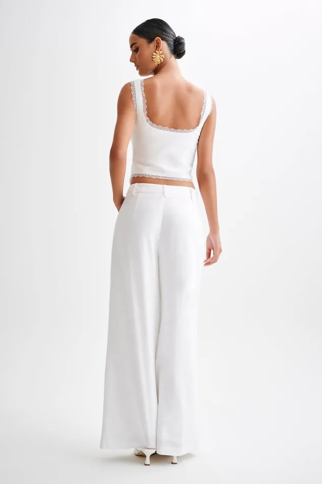 Women Meshki Bottoms Franca Linen Wide Leg Pant 8211 White