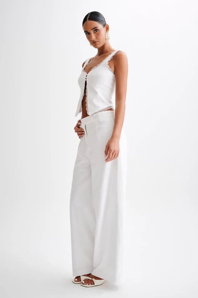 Women Meshki Bottoms Franca Linen Wide Leg Pant 8211 White