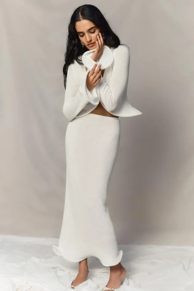 Women Meshki Bottoms Gigi Knit Midi Skirt 8211 Ivory