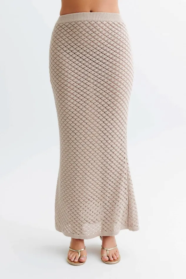 Women Meshki Bottoms Guiliana Knit Maxi Skirt 8211 Tawny Grey